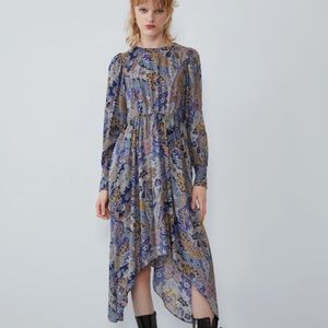 Asymmetrical Hem Multi Print Dress